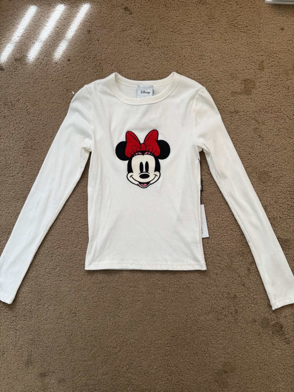 Disney Cream Long-Sleeve Top with Minnie Mouse and Red Bow